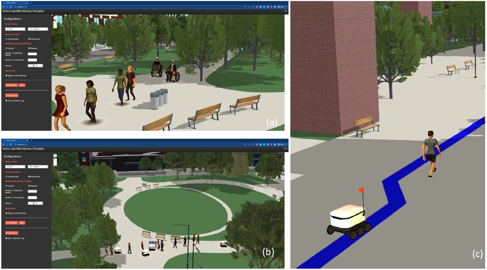 Simulating a sidewalk delivery robot in a campus digital twin